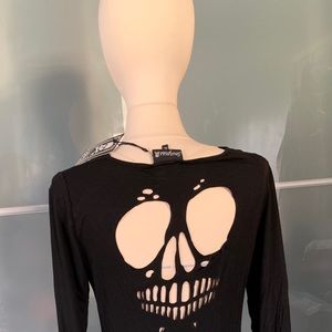 Skull cut out high low stretch jersey dress